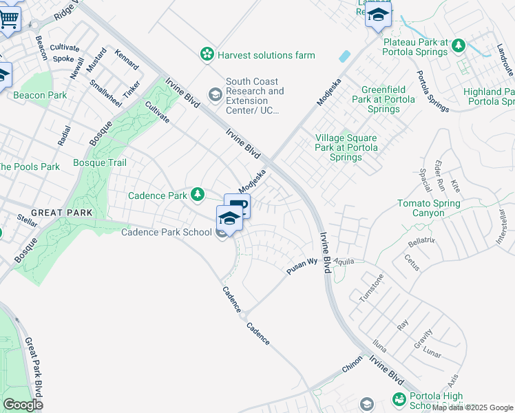 map of restaurants, bars, coffee shops, grocery stores, and more near 582 Cultivate in Irvine