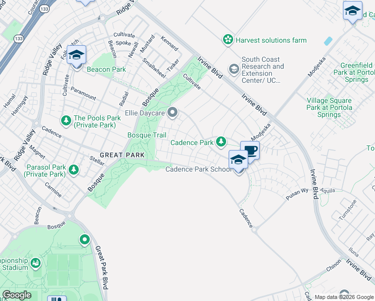 map of restaurants, bars, coffee shops, grocery stores, and more near 128 Character in Irvine