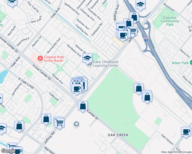 map of restaurants, bars, coffee shops, grocery stores, and more near None in Irvine