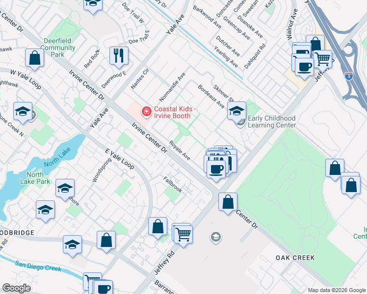 map of restaurants, bars, coffee shops, grocery stores, and more near 15452 Orleans Circle in Irvine