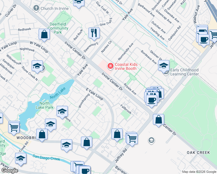map of restaurants, bars, coffee shops, grocery stores, and more near 83 Wildwood in Irvine