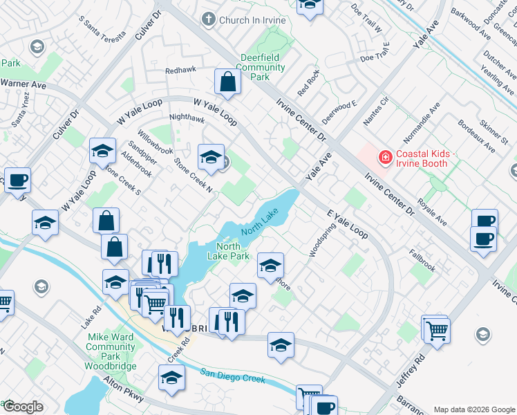map of restaurants, bars, coffee shops, grocery stores, and more near 19 Lakeview in Irvine