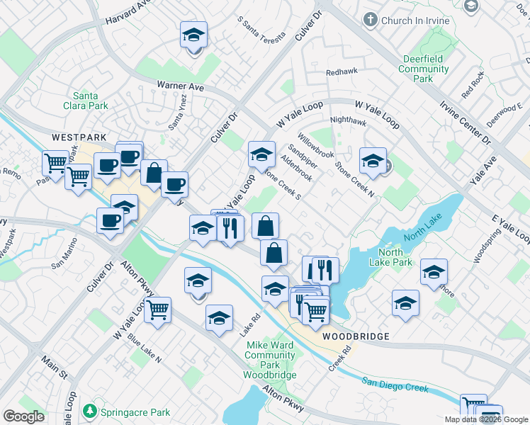 map of restaurants, bars, coffee shops, grocery stores, and more near 2 Teal in Irvine