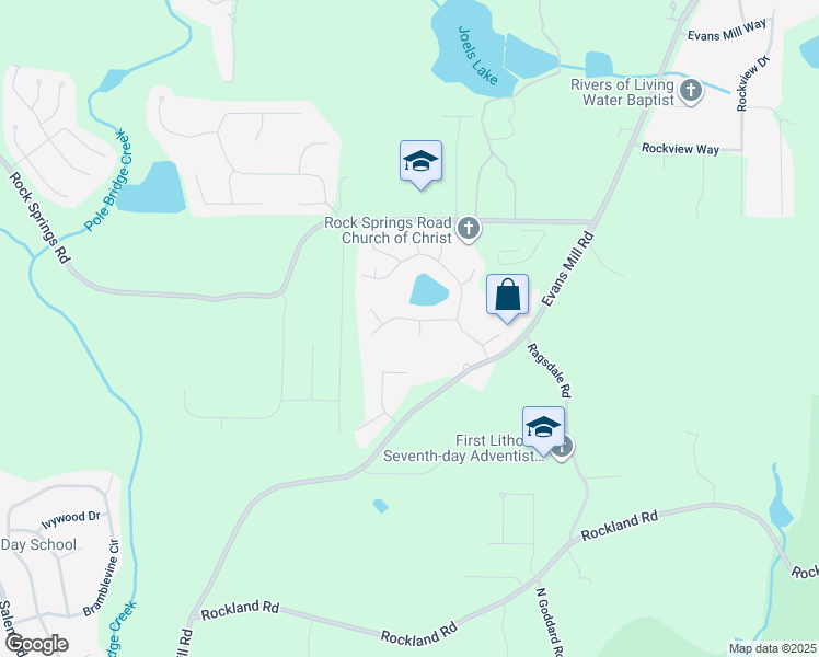 map of restaurants, bars, coffee shops, grocery stores, and more near 3408 Lakeview Landing in Stonecrest