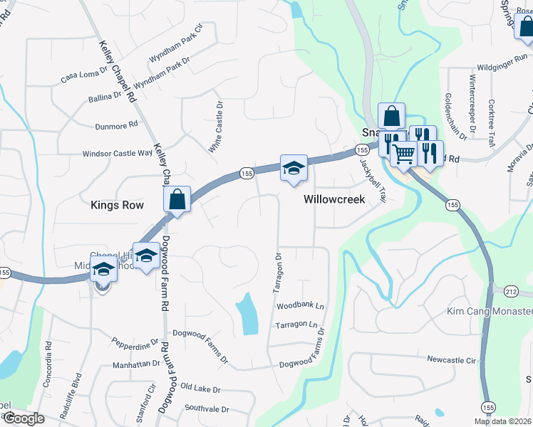 map of restaurants, bars, coffee shops, grocery stores, and more near 3421 Tarragon Drive in Decatur