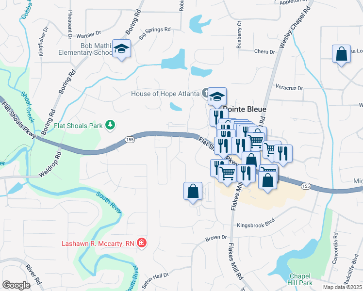 map of restaurants, bars, coffee shops, grocery stores, and more near 3780 Wesley View in Decatur