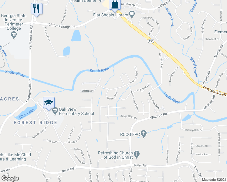 map of restaurants, bars, coffee shops, grocery stores, and more near 3516 Waldrop Trail in Decatur