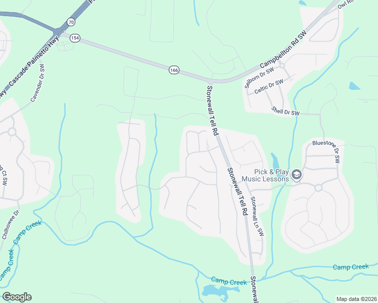 map of restaurants, bars, coffee shops, grocery stores, and more near 6504 Waterford Street Southwest in Atlanta