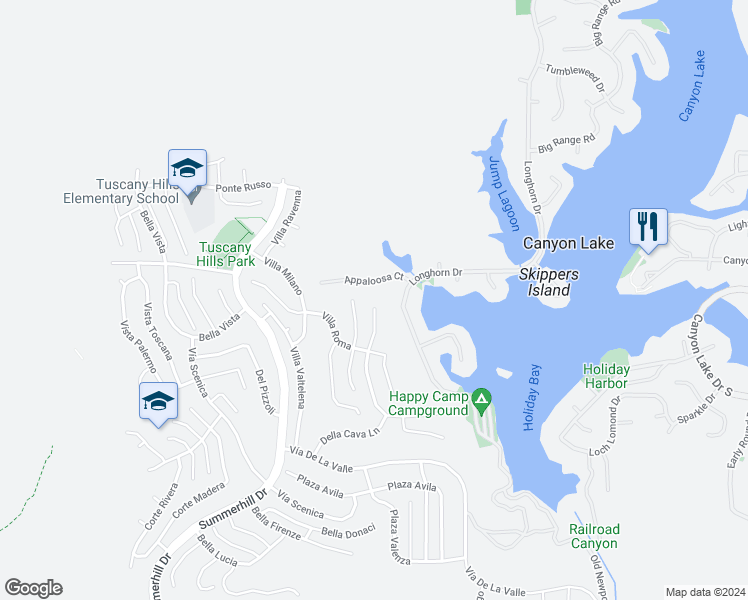 map of restaurants, bars, coffee shops, grocery stores, and more near 1 Volta Del Tintori Street in Lake Elsinore