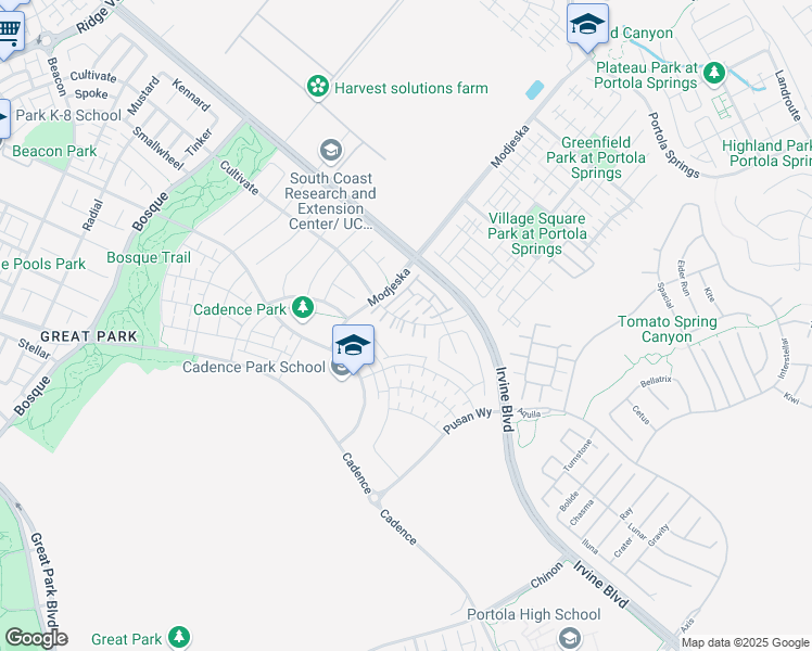 map of restaurants, bars, coffee shops, grocery stores, and more near 598 Cultivate in Irvine