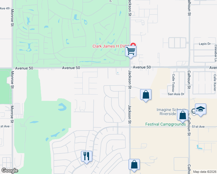 map of restaurants, bars, coffee shops, grocery stores, and more near 50305 Logan Creek Drive in Indio