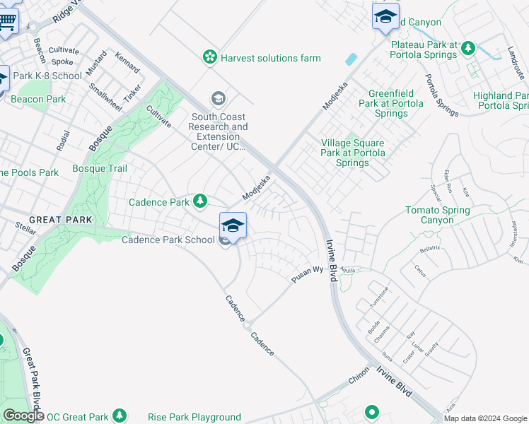 map of restaurants, bars, coffee shops, grocery stores, and more near 580 Cultivate in Irvine