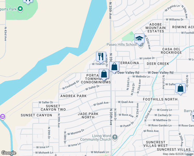 map of restaurants, bars, coffee shops, grocery stores, and more near 21610 North 35th Avenue in Glendale