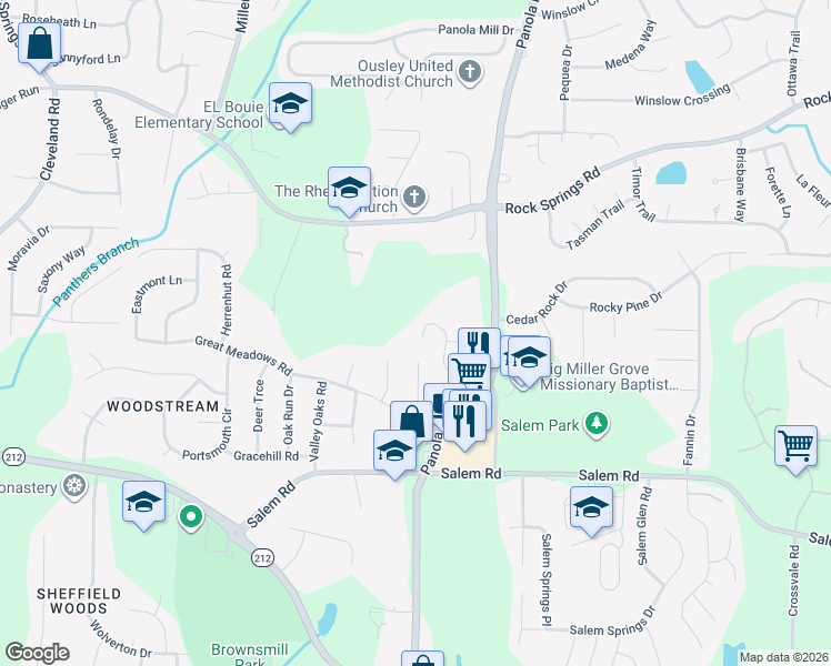 map of restaurants, bars, coffee shops, grocery stores, and more near 5213 Great Meadows Road in Stonecrest