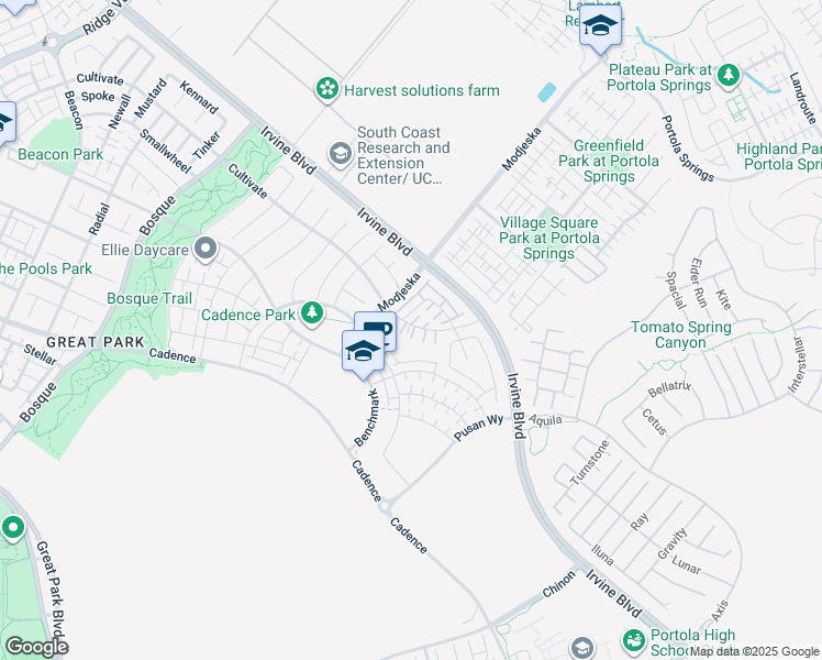 map of restaurants, bars, coffee shops, grocery stores, and more near 580 Cultivate in Irvine