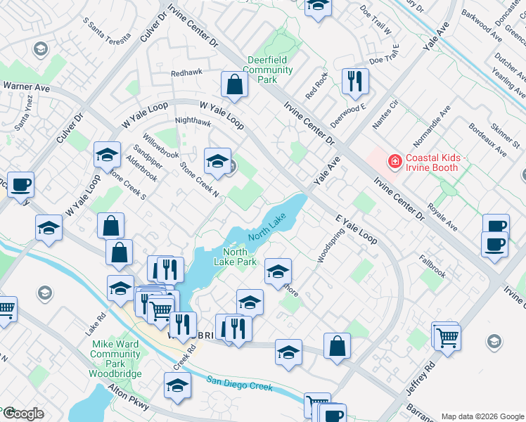 map of restaurants, bars, coffee shops, grocery stores, and more near 7 Lakeview in Irvine