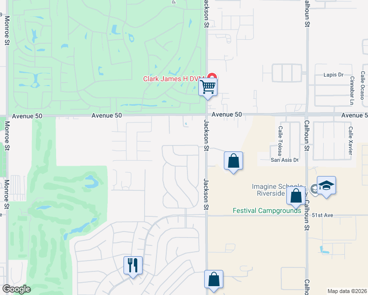 map of restaurants, bars, coffee shops, grocery stores, and more near 50570 Monterey Canyon Dr in Indio