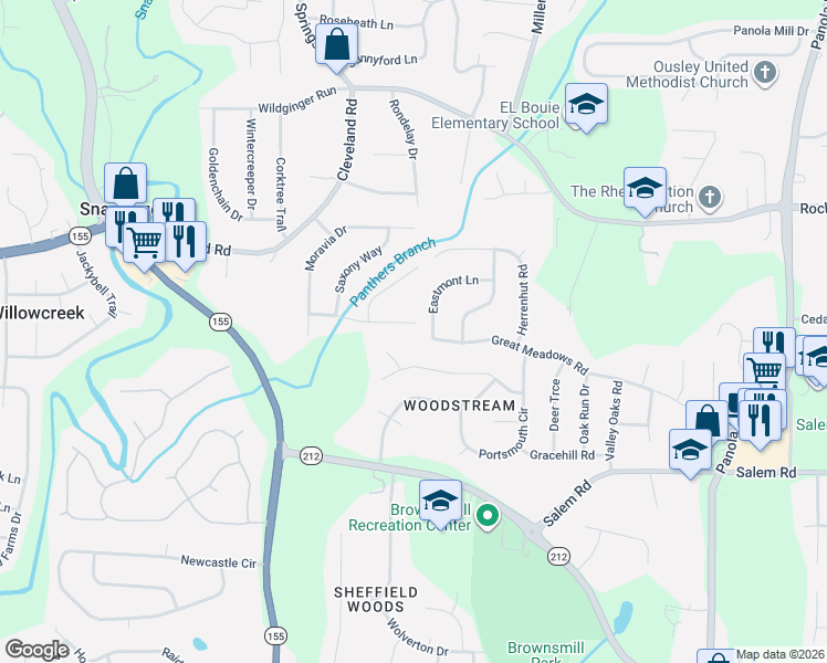 map of restaurants, bars, coffee shops, grocery stores, and more near 4876 Ardsley Drive in Stonecrest