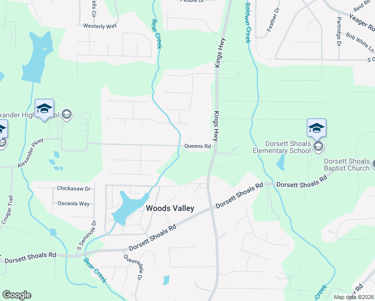 map of restaurants, bars, coffee shops, grocery stores, and more near 6175 Queens Rd in Douglasville
