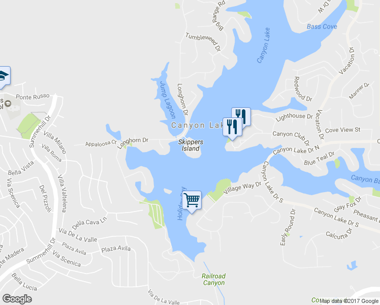 map of restaurants, bars, coffee shops, grocery stores, and more near 22214 Treasure Island Drive in Canyon Lake