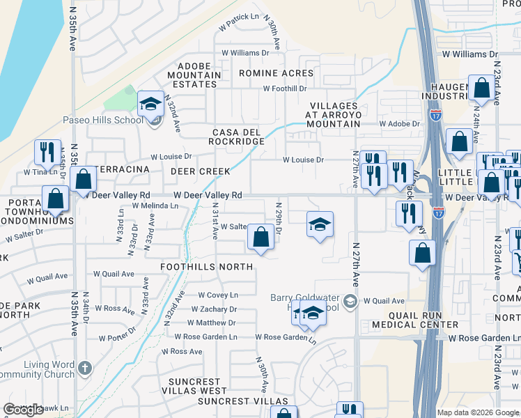 map of restaurants, bars, coffee shops, grocery stores, and more near 3016 West Salter Drive in Phoenix