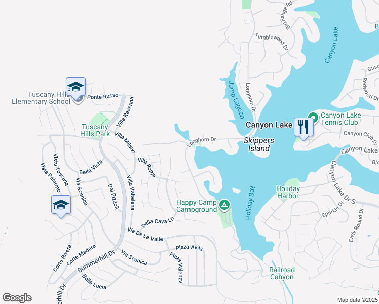 map of restaurants, bars, coffee shops, grocery stores, and more near 30280 Longhorn Drive in Canyon Lake