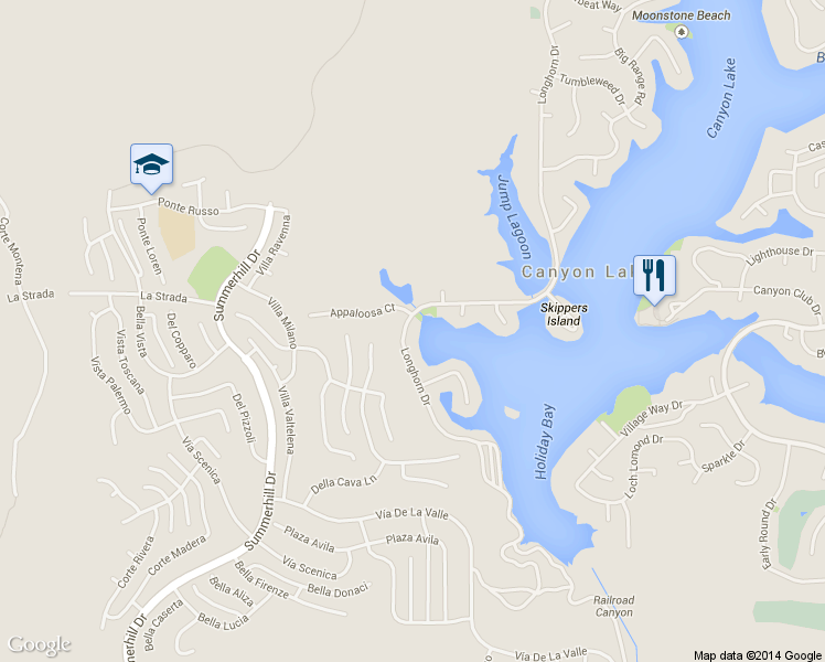 map of restaurants, bars, coffee shops, grocery stores, and more near 30280 Longhorn Drive in Canyon Lake