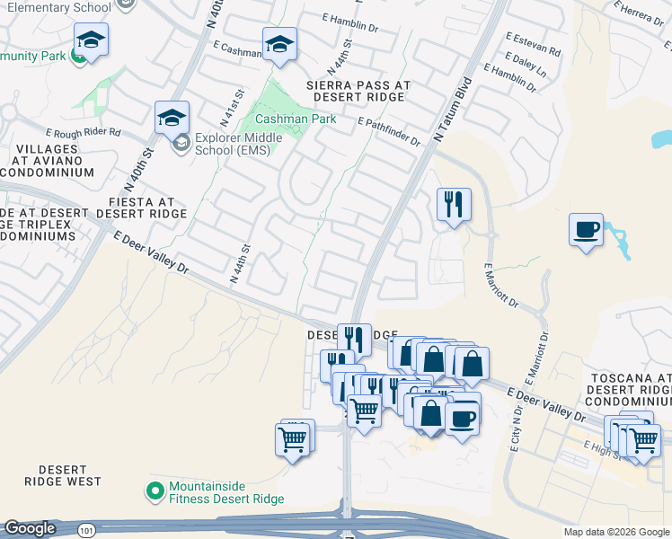 map of restaurants, bars, coffee shops, grocery stores, and more near 4708 East Gatewood Road in Phoenix
