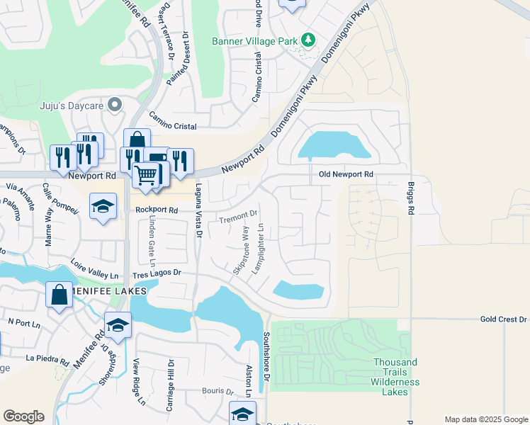 map of restaurants, bars, coffee shops, grocery stores, and more near 30170 Lamplighter Lane in Menifee