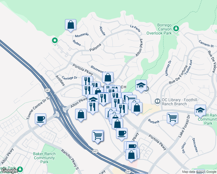 map of restaurants, bars, coffee shops, grocery stores, and more near in Lake Forest