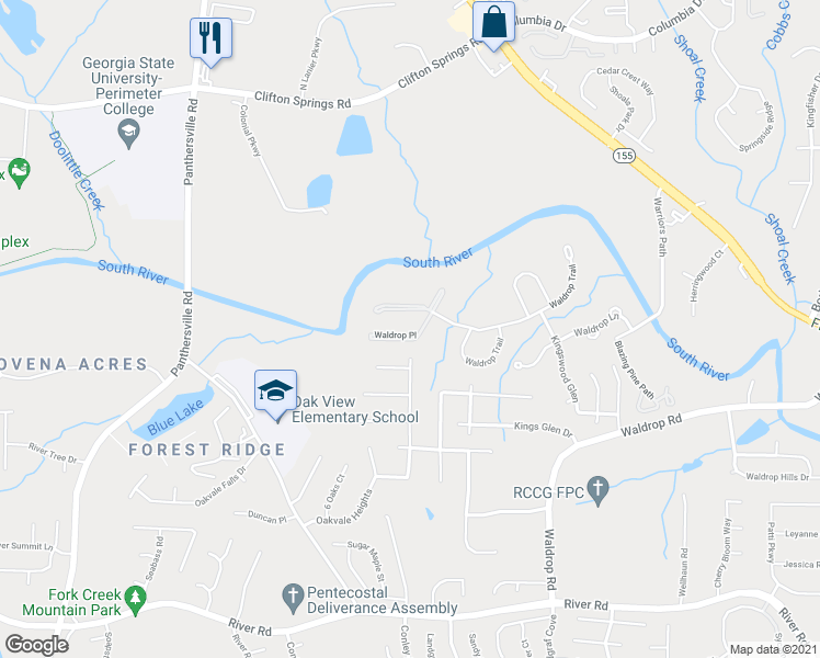 map of restaurants, bars, coffee shops, grocery stores, and more near 6303 Waldrop Place in Decatur