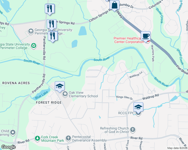 map of restaurants, bars, coffee shops, grocery stores, and more near 6303 Waldrop Place in Decatur