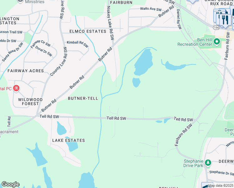 map of restaurants, bars, coffee shops, grocery stores, and more near 2654 Niskey Lake Road Southwest in Atlanta