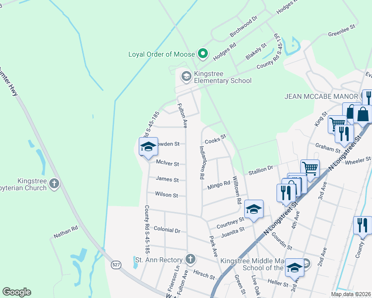 map of restaurants, bars, coffee shops, grocery stores, and more near 1393 Fulton Ave in Kingstree