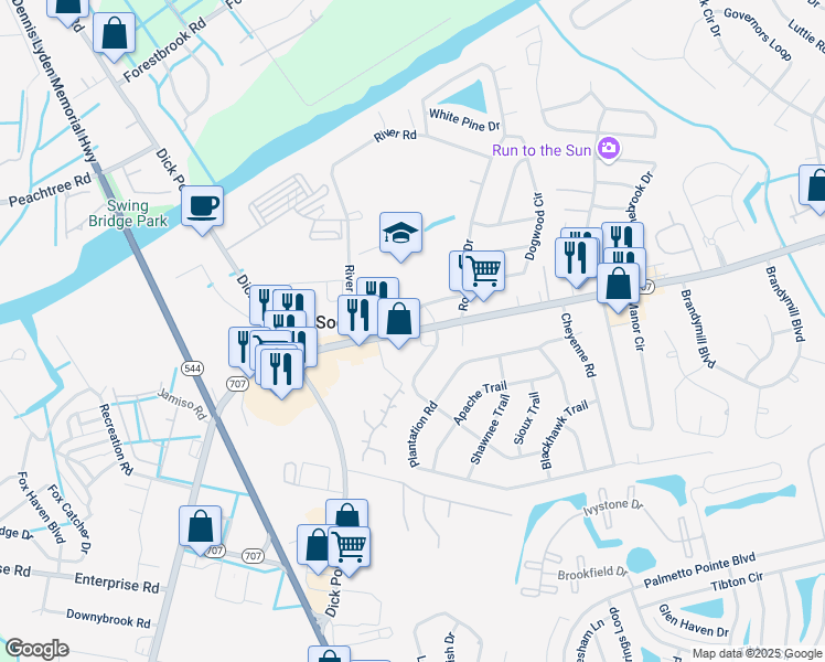 map of restaurants, bars, coffee shops, grocery stores, and more near 4950 Socastee Boulevard in Myrtle Beach