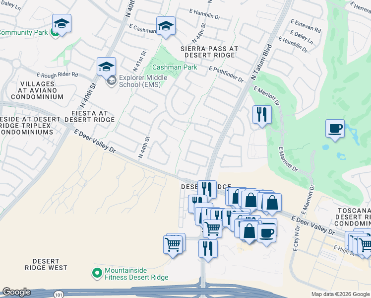 map of restaurants, bars, coffee shops, grocery stores, and more near 4607 East Abraham Lane in Phoenix