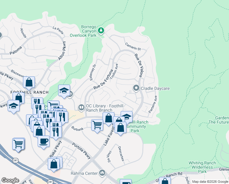 map of restaurants, bars, coffee shops, grocery stores, and more near 30 Bienvenu Drive in Lake Forest