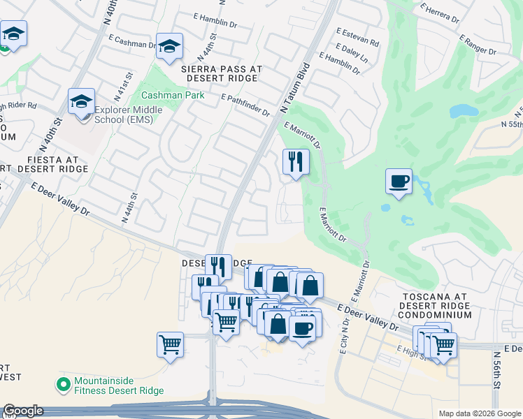 map of restaurants, bars, coffee shops, grocery stores, and more near 4823 East Melinda Lane in Phoenix