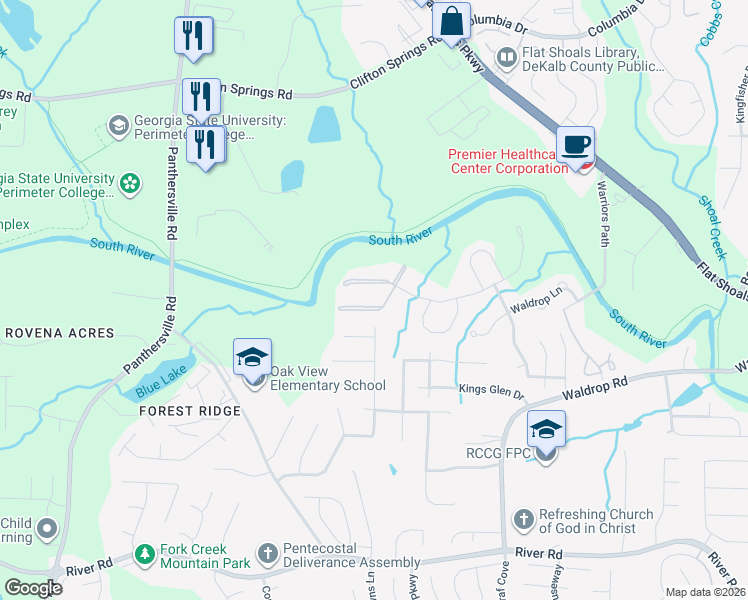 map of restaurants, bars, coffee shops, grocery stores, and more near 6303 Waldrop Place in Decatur
