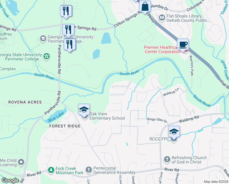 map of restaurants, bars, coffee shops, grocery stores, and more near 9203 Waldrop Place in Decatur