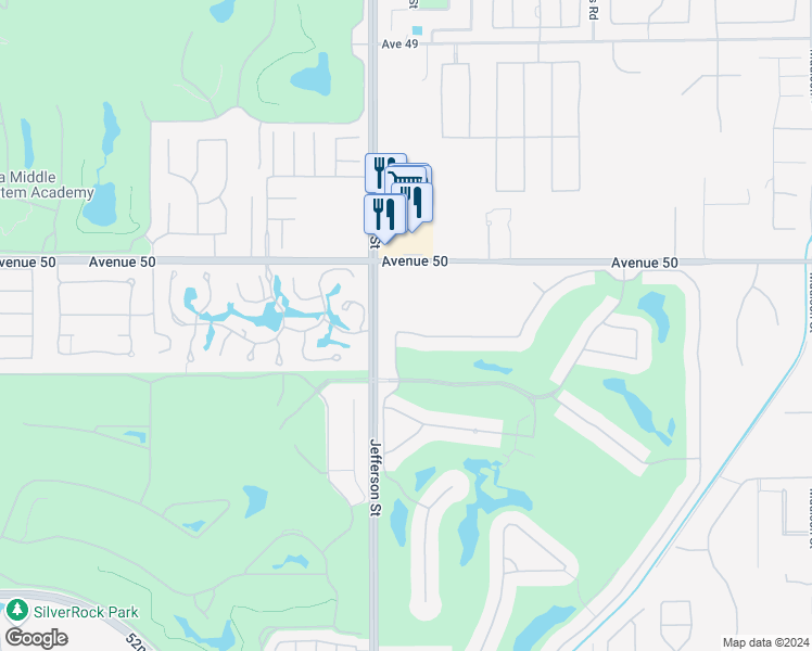 map of restaurants, bars, coffee shops, grocery stores, and more near 80090 Vía Valerosa in La Quinta