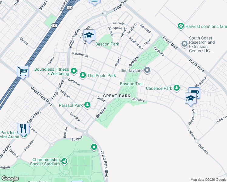 map of restaurants, bars, coffee shops, grocery stores, and more near 7905 Irvine Center Drive in Irvine
