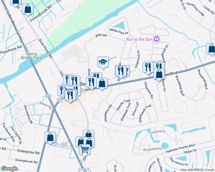 map of restaurants, bars, coffee shops, grocery stores, and more near 4950 Socastee Boulevard in Myrtle Beach