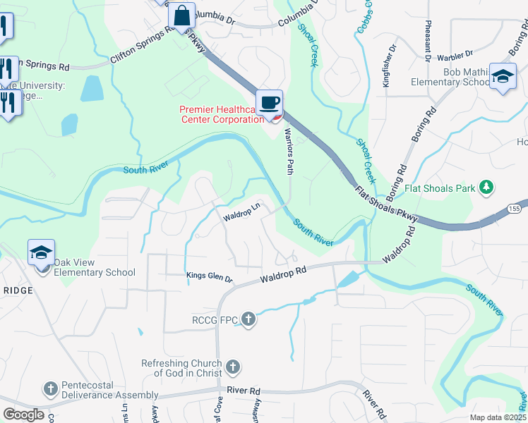 map of restaurants, bars, coffee shops, grocery stores, and more near 3747 Waldrop Lane in Decatur