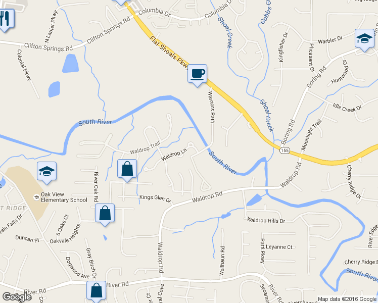 map of restaurants, bars, coffee shops, grocery stores, and more near 3783 Waldrop Lane in Decatur