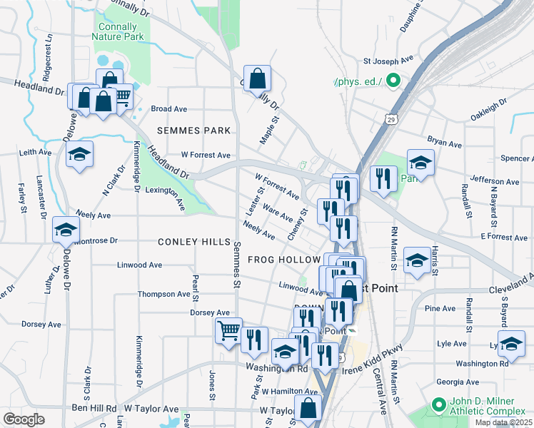 map of restaurants, bars, coffee shops, grocery stores, and more near 1742 Ware Avenue in Atlanta