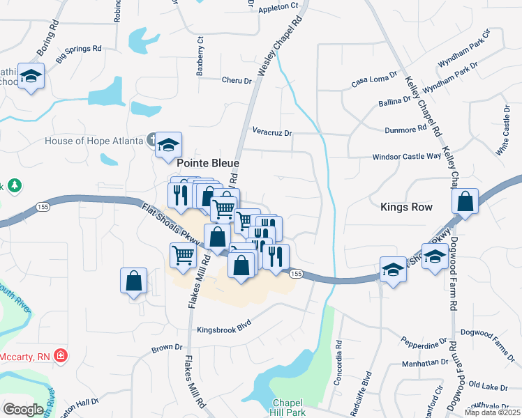 map of restaurants, bars, coffee shops, grocery stores, and more near 3390 Autumn Cherry Court in Decatur