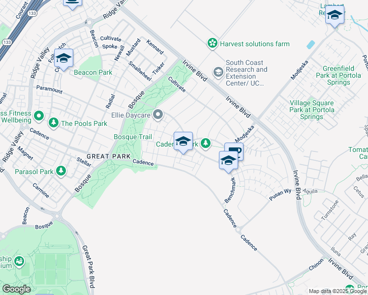 map of restaurants, bars, coffee shops, grocery stores, and more near 702 Benchmark in Irvine