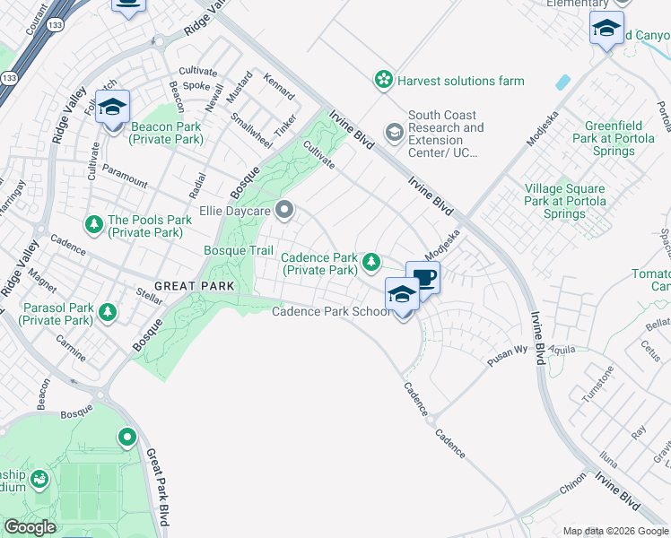 map of restaurants, bars, coffee shops, grocery stores, and more near 112 Character in Irvine