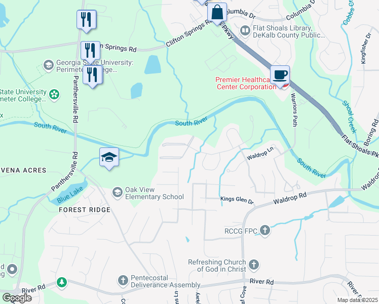 map of restaurants, bars, coffee shops, grocery stores, and more near 4201 Waldrop Place in Decatur